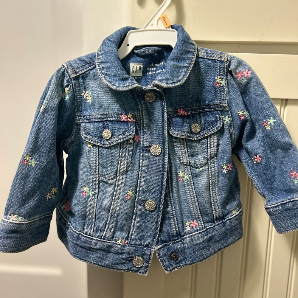 Gap Kids Blue Denim Jacket with Floral Embroidery
